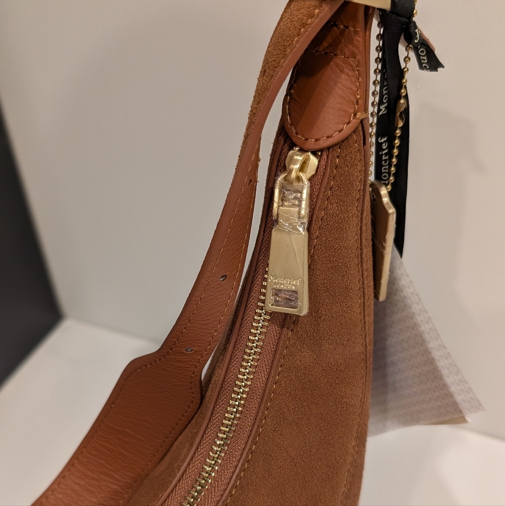 NWT Moncrief London Mylah Cognac Suede Handbag - Picture 9 of 12